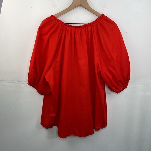 Knox Rose Boho Peasant Style with tassel tie orange red Puffy Sleeves Top 2X - Picture 3 of 11